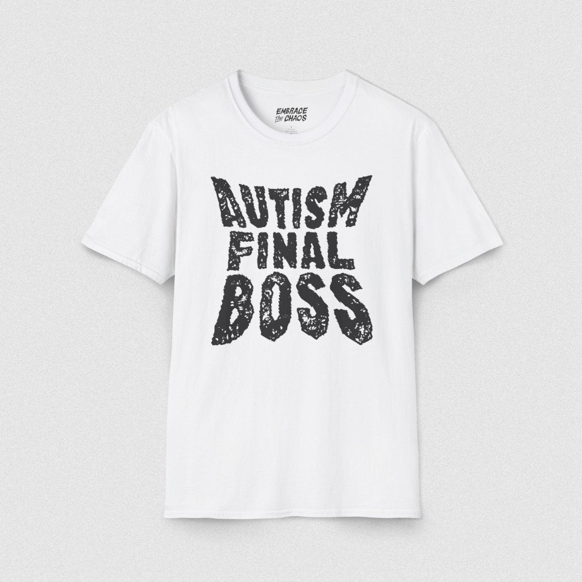 AUTISM FINAL BOSS TEE White XS - Embrace The Chaos mental health humor apparel