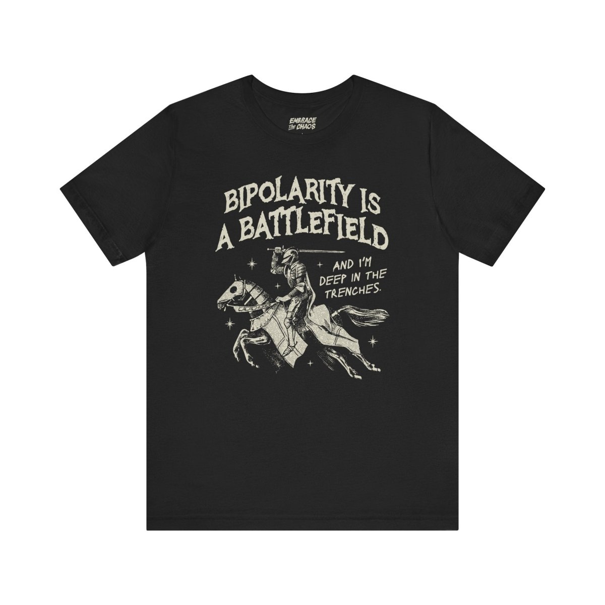 BIPOLARITY IS A BATTLEFIELD TEE XS Black - Embrace The Chaos mental health humor apparel