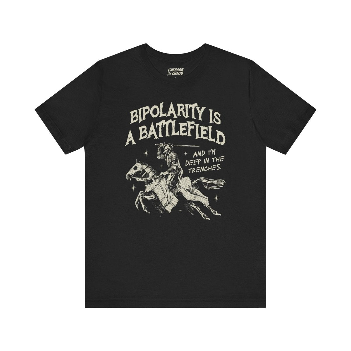 BIPOLARITY IS A BATTLEFIELD TEE XS Black - Embrace The Chaos mental health humor apparel
