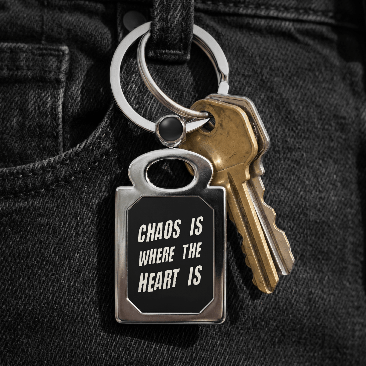 CHAOS IS WHERE THE HEART IS KEYCHAIN One size Glossy - Embrace The Chaos mental health humor apparel