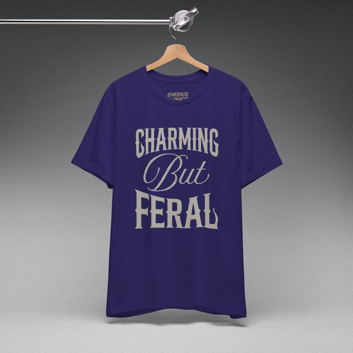 CHARMING BUT FERAL TEE XS Team Navy - Embrace The Chaos mental health humor apparel