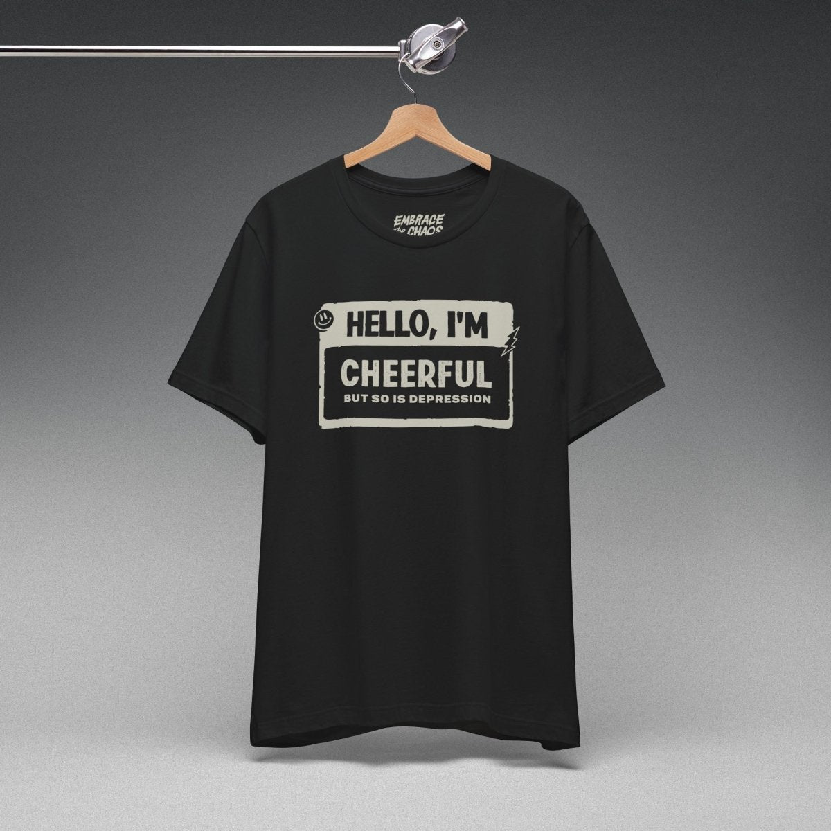 DEPRESSION ✦ HELLO I'M TEE XS Dark Olive - Embrace The Chaos mental health humor apparel