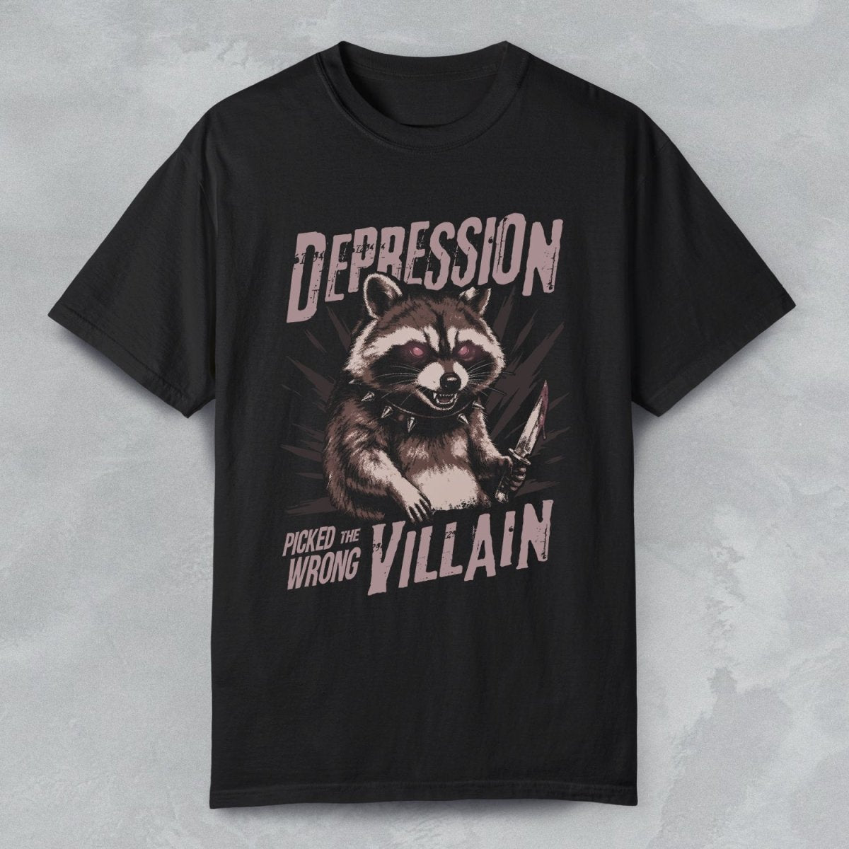 DEPRESSION PICKED THE WRONG VILLAIN TEE Black S - Embrace The Chaos mental health humor apparel