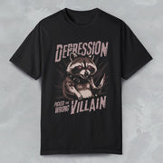 DEPRESSION PICKED THE WRONG VILLAIN TEE Black S - Embrace The Chaos mental health humor apparel