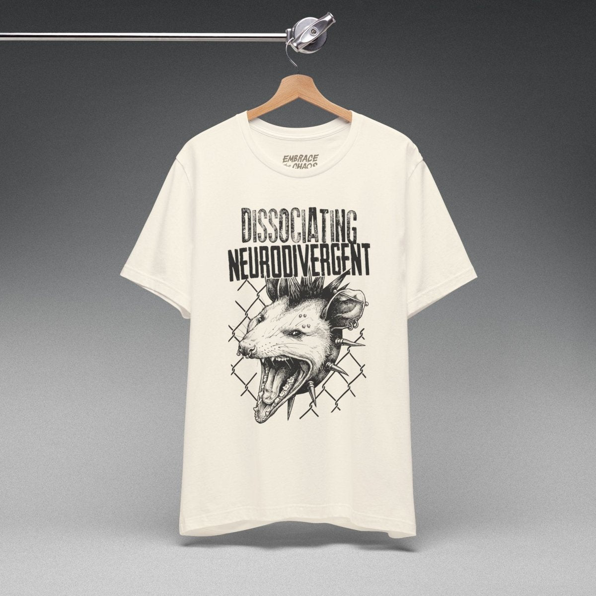 DISSOCIATING NEURODIVERGENT TEE M Natural - Embrace The Chaos mental health humor apparel