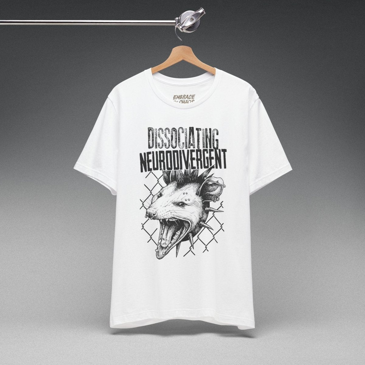 DISSOCIATING NEURODIVERGENT TEE M Natural - Embrace The Chaos mental health humor apparel
