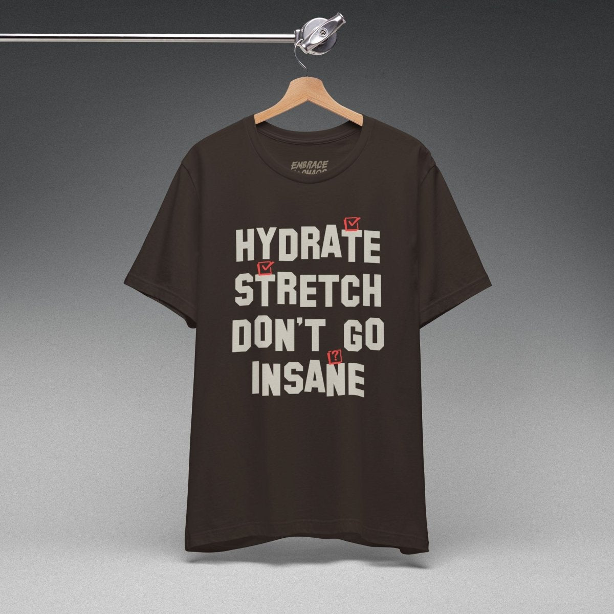 DON'T GO INSANE TEE XS Brown - Embrace The Chaos mental health humor apparel