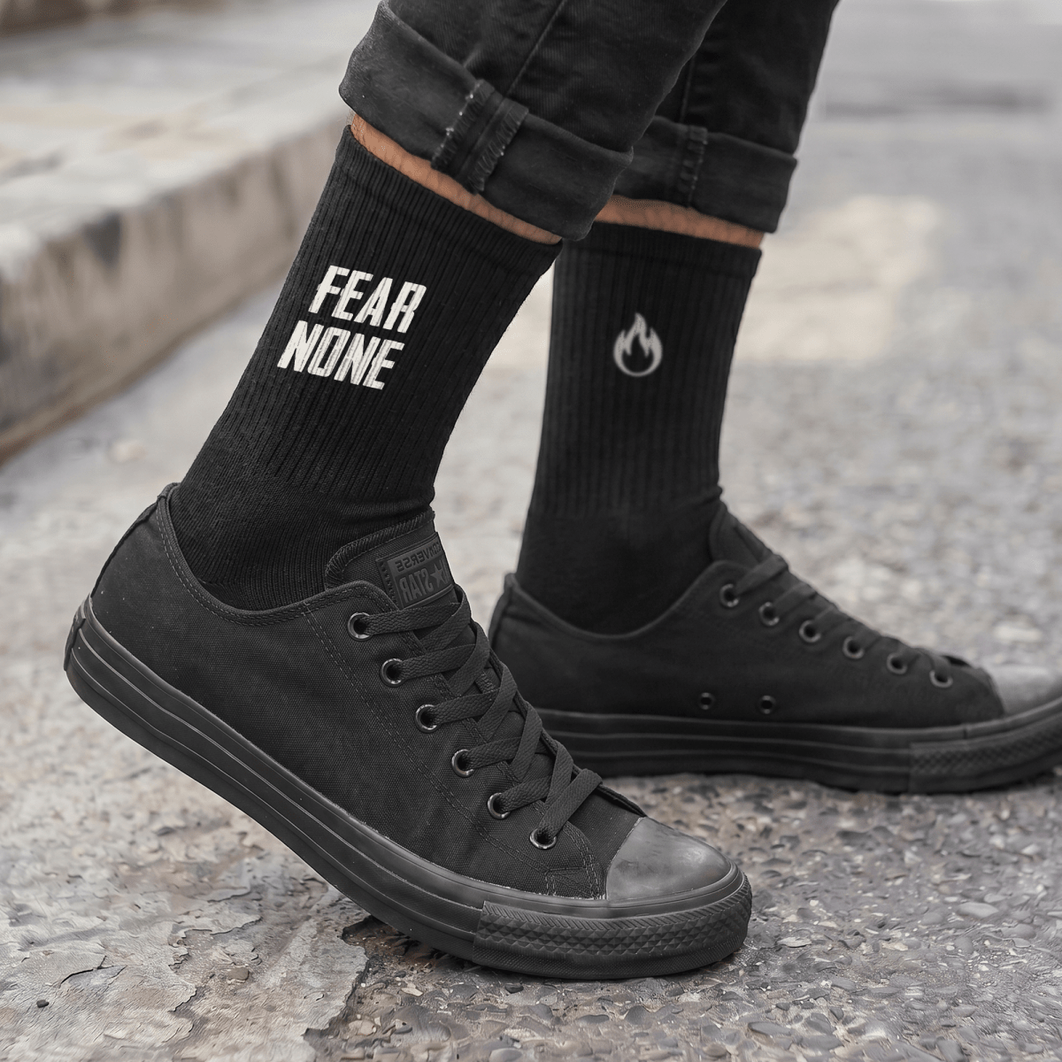 FEEL ALL. FEAR NONE. UNISEX SOCKS One size White - Embrace The Chaos mental health humor apparel