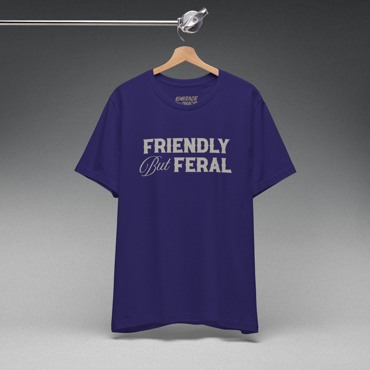 FRIENDLY BUT FERAL TEE XS Team Navy - Embrace The Chaos mental health humor apparel