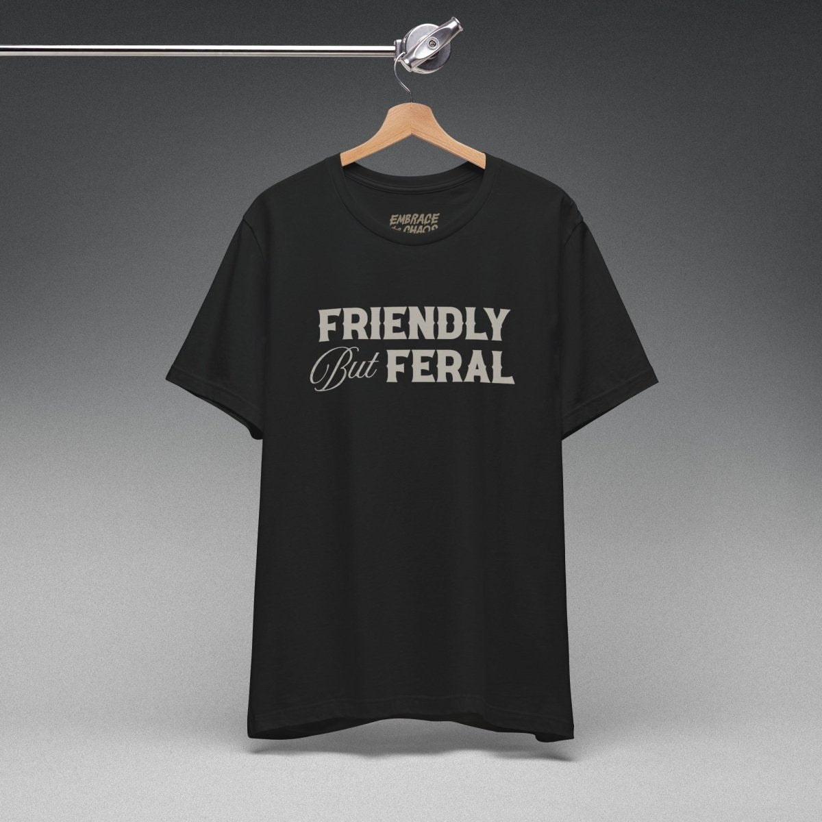 FRIENDLY BUT FERAL TEE XS Team Navy - Embrace The Chaos mental health humor apparel