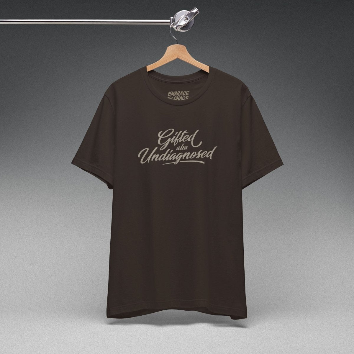 GIFTED AKA UNDIAGNOSED TEE XS Brown - Embrace The Chaos mental health humor apparel