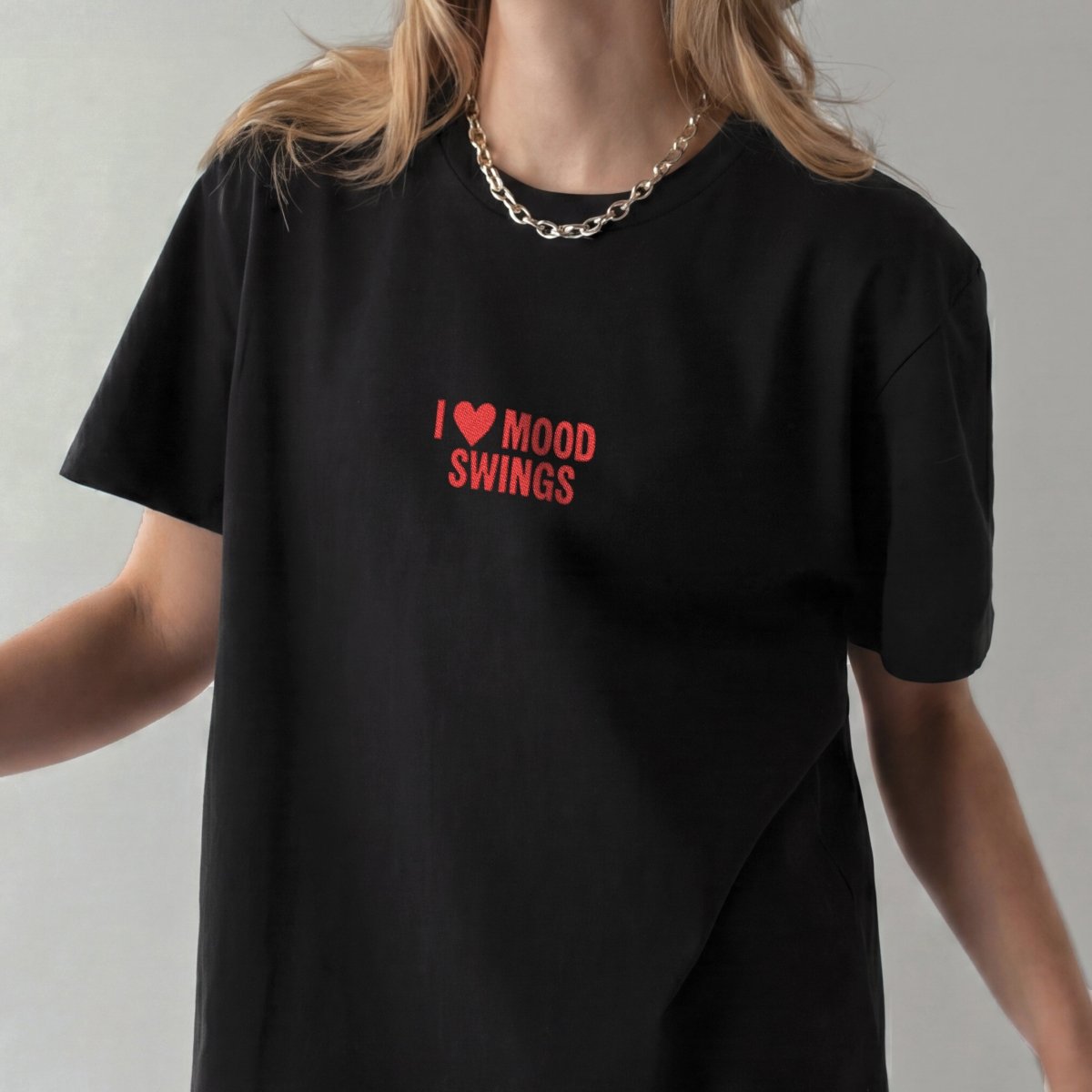 I HEART MOOD SWINGS EMBROIDED TEE Black XS - Embrace The Chaos mental health humor apparel