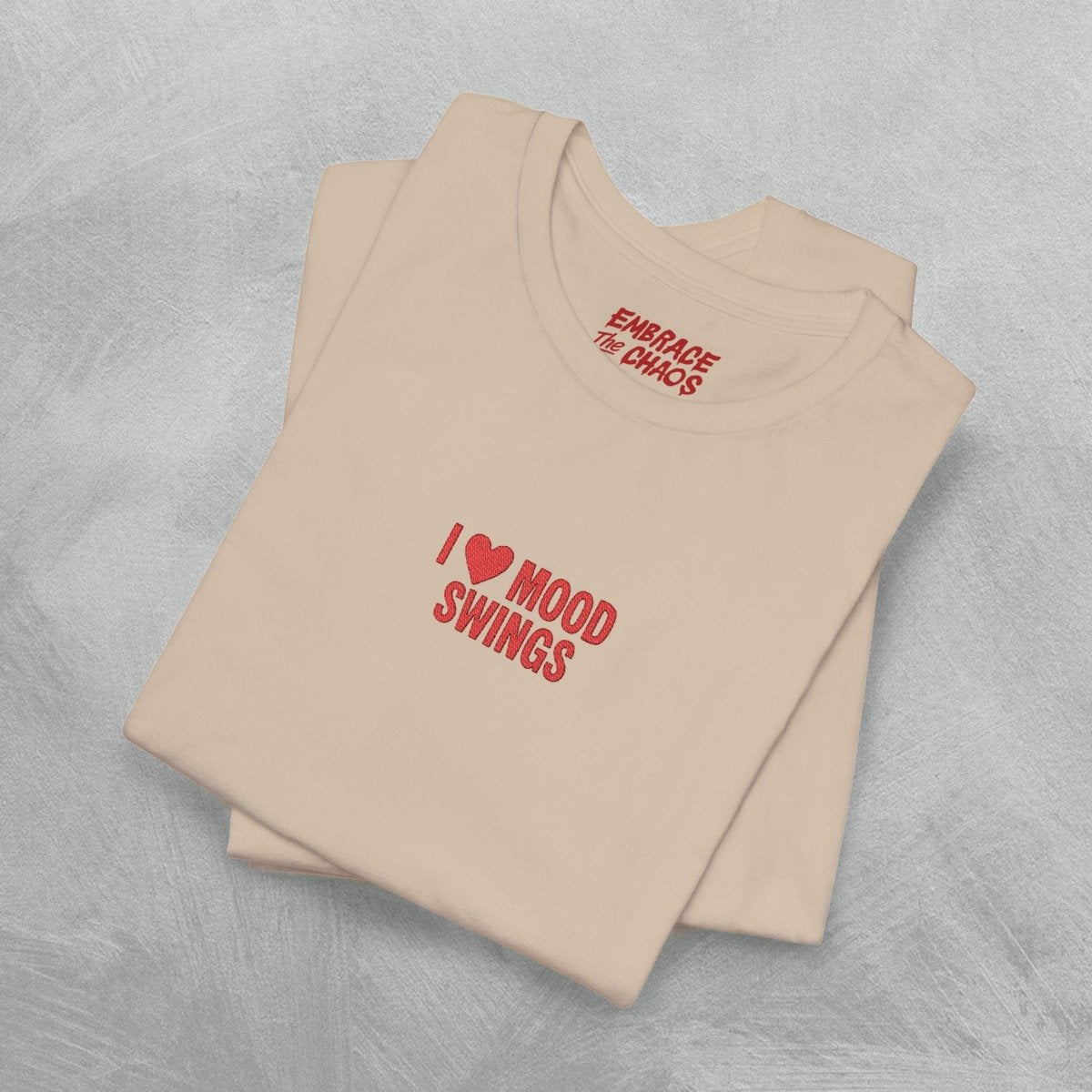 I HEART MOOD SWINGS EMBROIDED TEE Tan XS - Embrace The Chaos mental health humor apparel