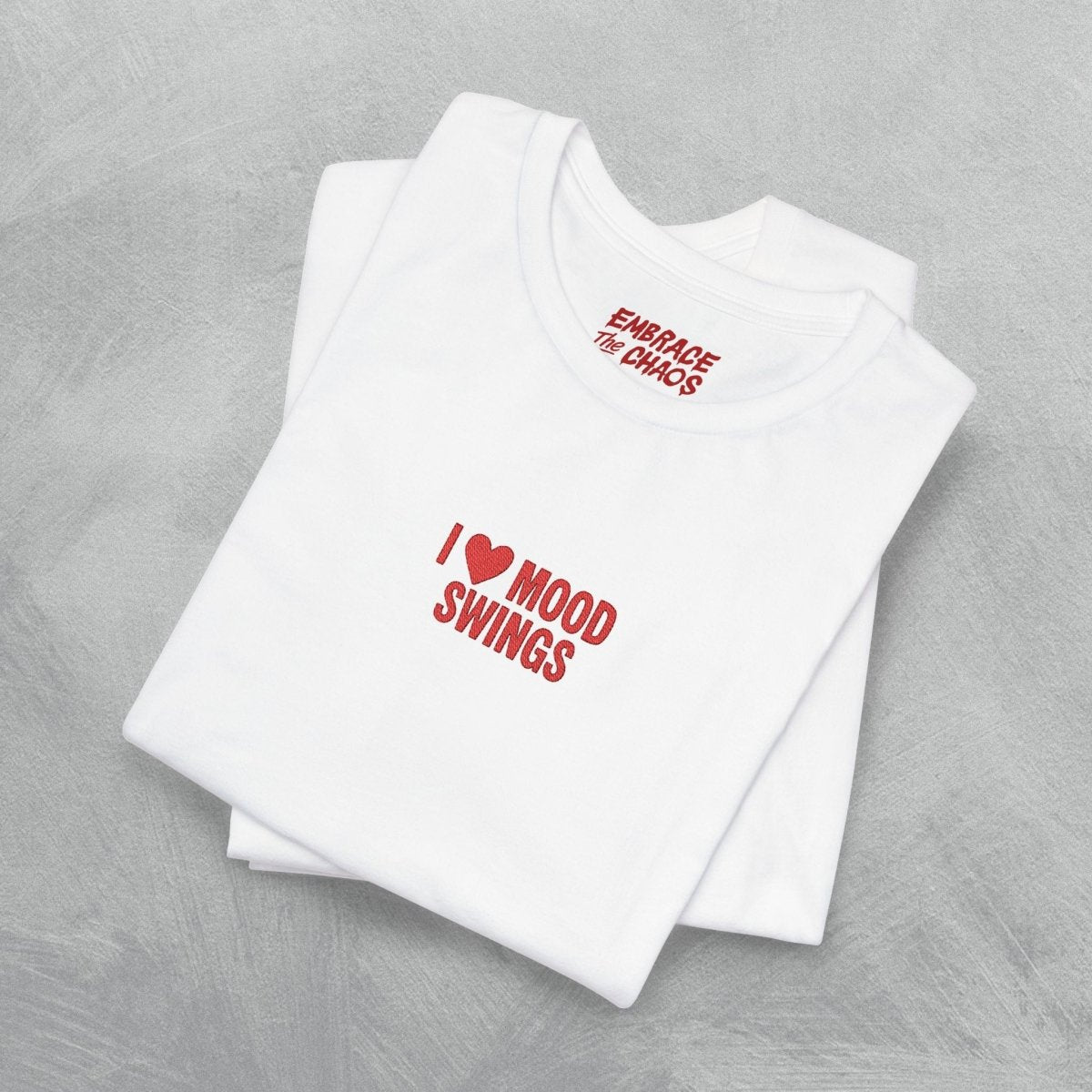 I HEART MOOD SWINGS EMBROIDED TEE Tan XS - Embrace The Chaos mental health humor apparel