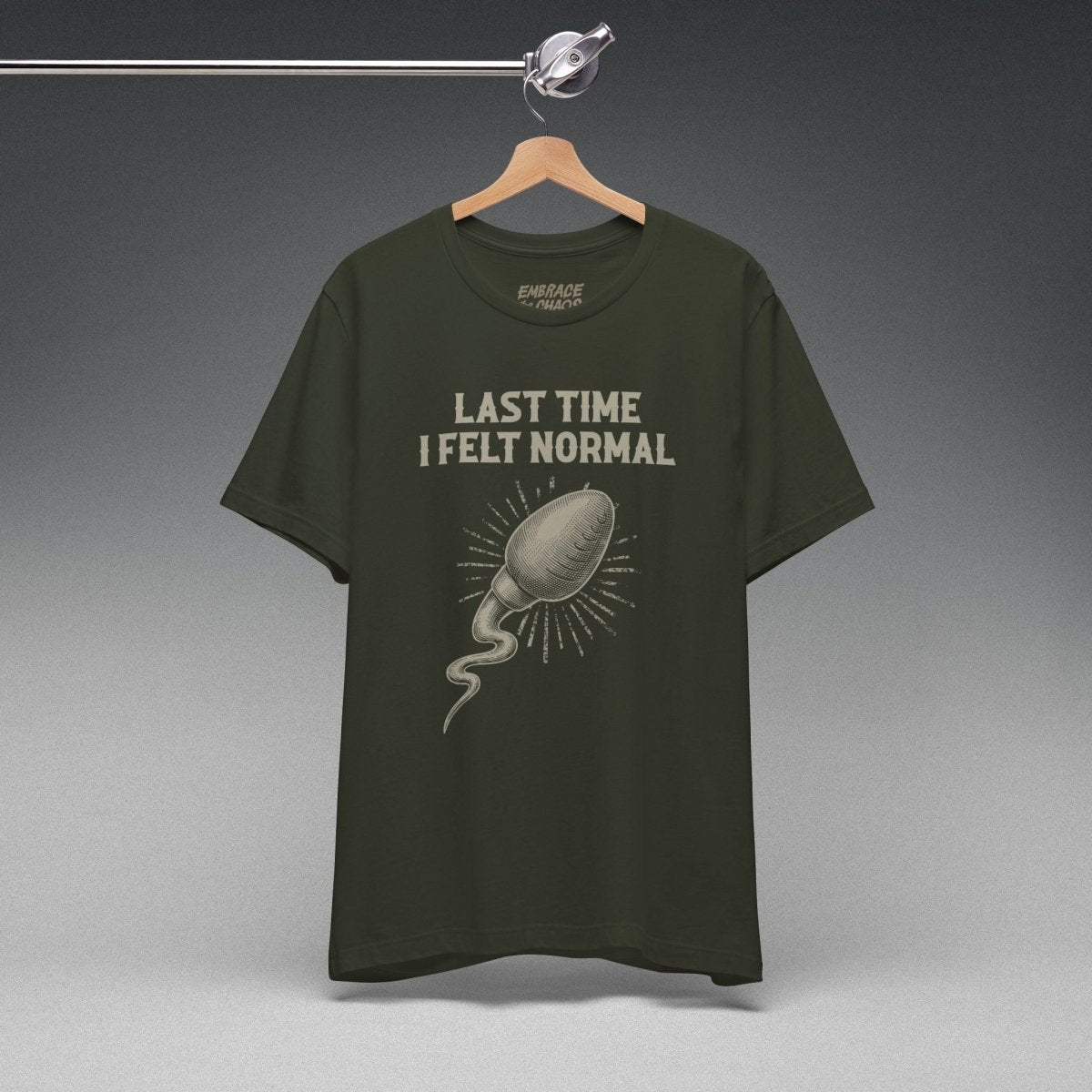 LAST TIME I FELT NORMAL TEE XS Dark Olive - Embrace The Chaos mental health humor apparel