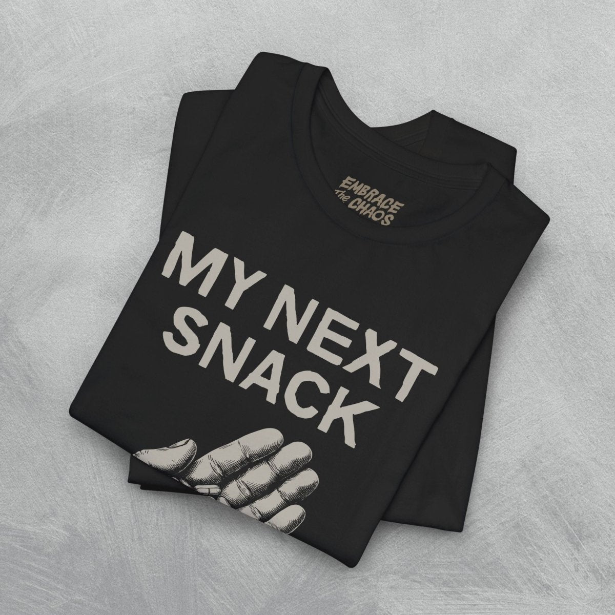 MY NEXT SNACK T-SHIRT XS Team Navy - Embrace The Chaos mental health humor apparel