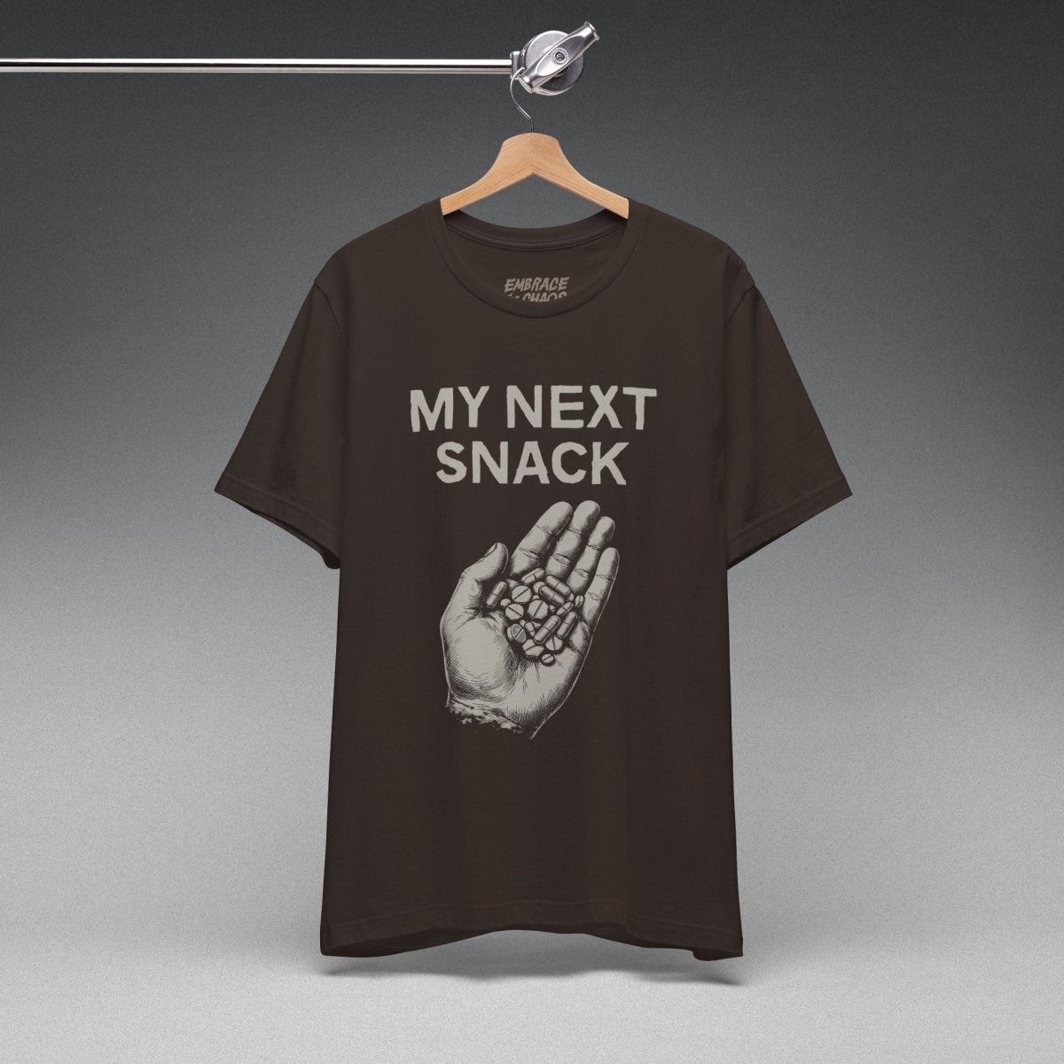 MY NEXT SNACK T-SHIRT XS Brown - Embrace The Chaos mental health humor apparel