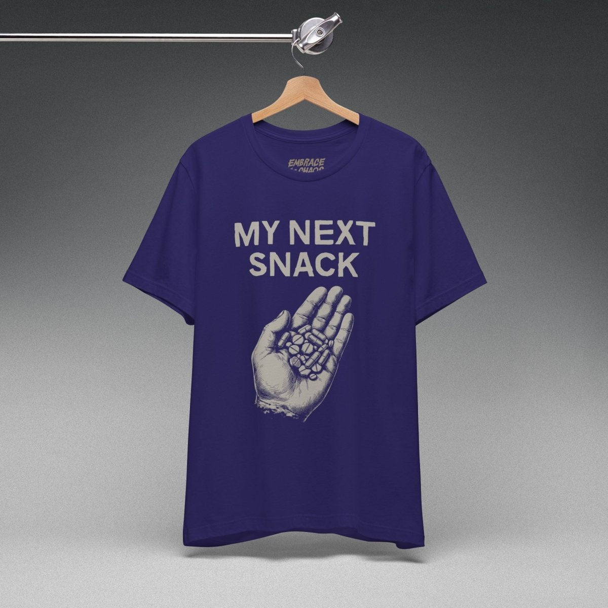 MY NEXT SNACK T-SHIRT XS Team Navy - Embrace The Chaos mental health humor apparel
