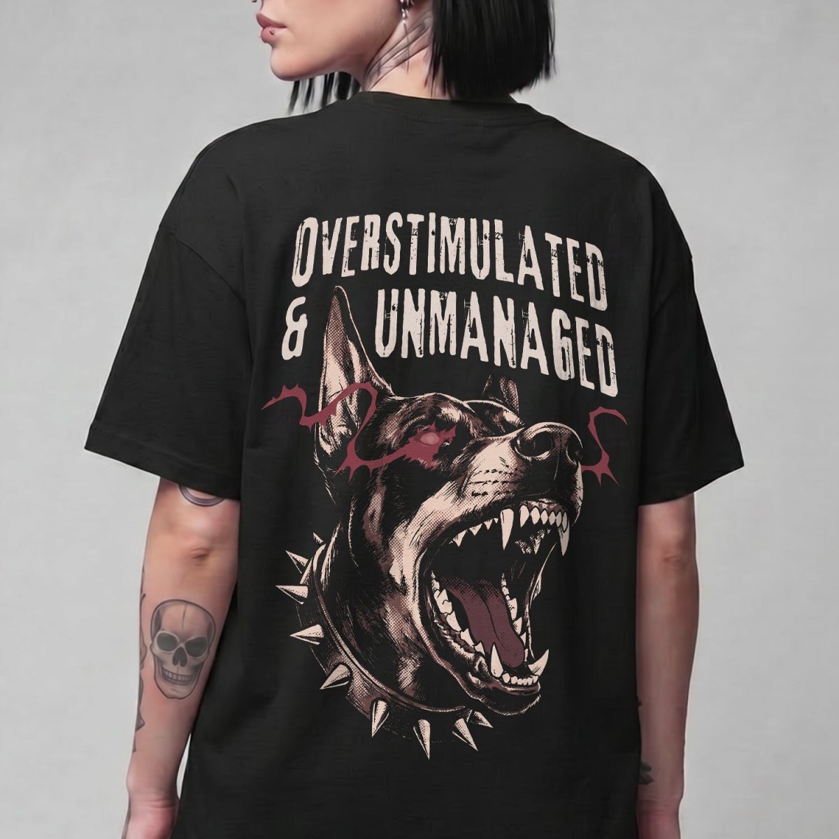 OVERSTIMULATED & UNMANAGED T - SHIRT Black S - Embrace The Chaos mental health humor apparel