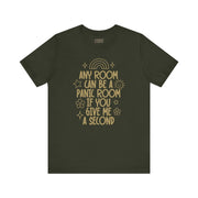 PANIC ROOM TEE XS Dark Olive - Embrace The Chaos mental health humor apparel