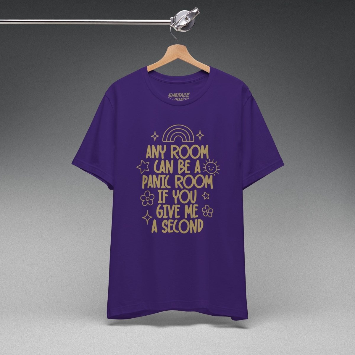PANIC ROOM TEE XS Team Purple - Embrace The Chaos mental health humor apparel