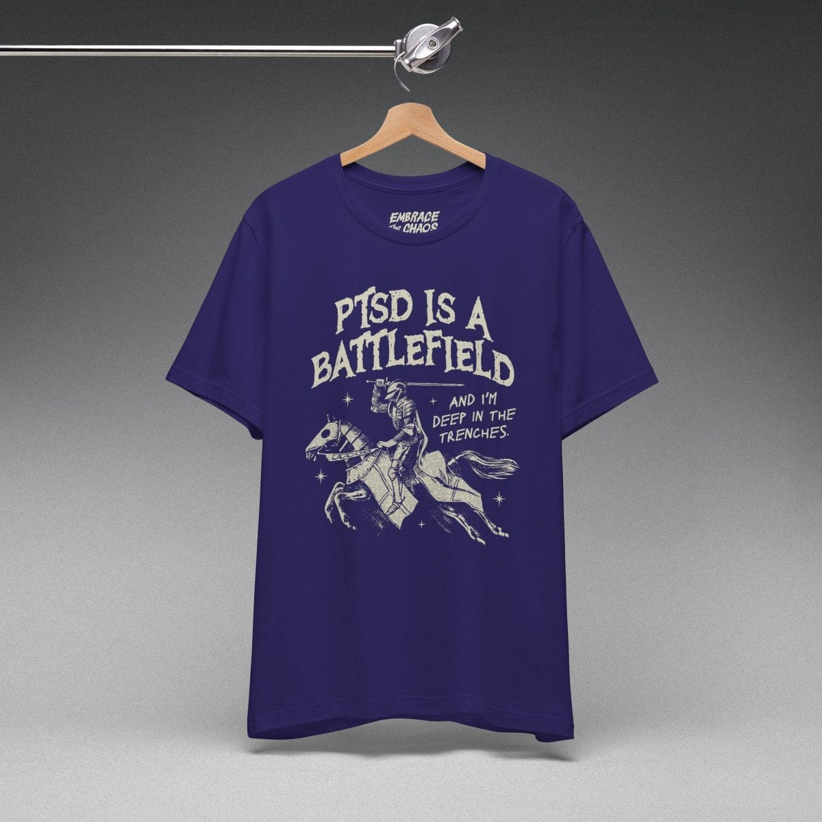 PTSD IS A BATTLEFIELD T-SHIRT XS Team Navy - Embrace The Chaos mental health humor apparel