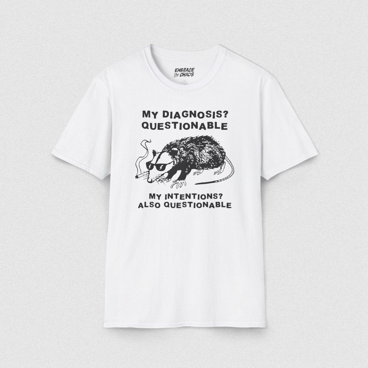 QUESTIONABLE EXISTENCE T - SHIRT White XS - Embrace The Chaos mental health humor apparel