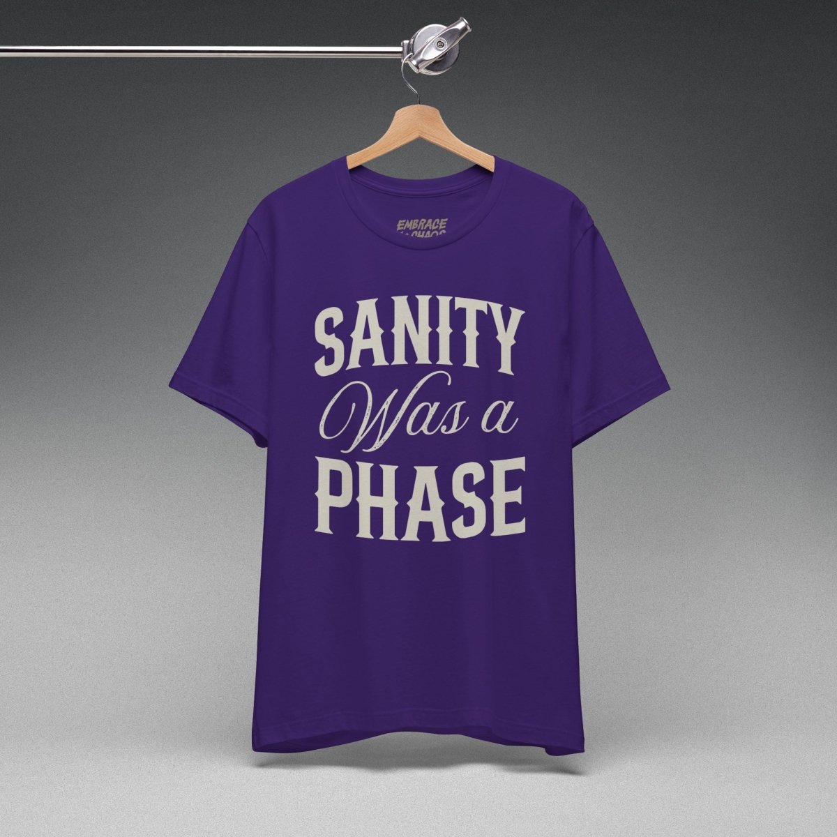 SANITY WAS A PHASE TEE XS Team Purple - Embrace The Chaos mental health humor apparel