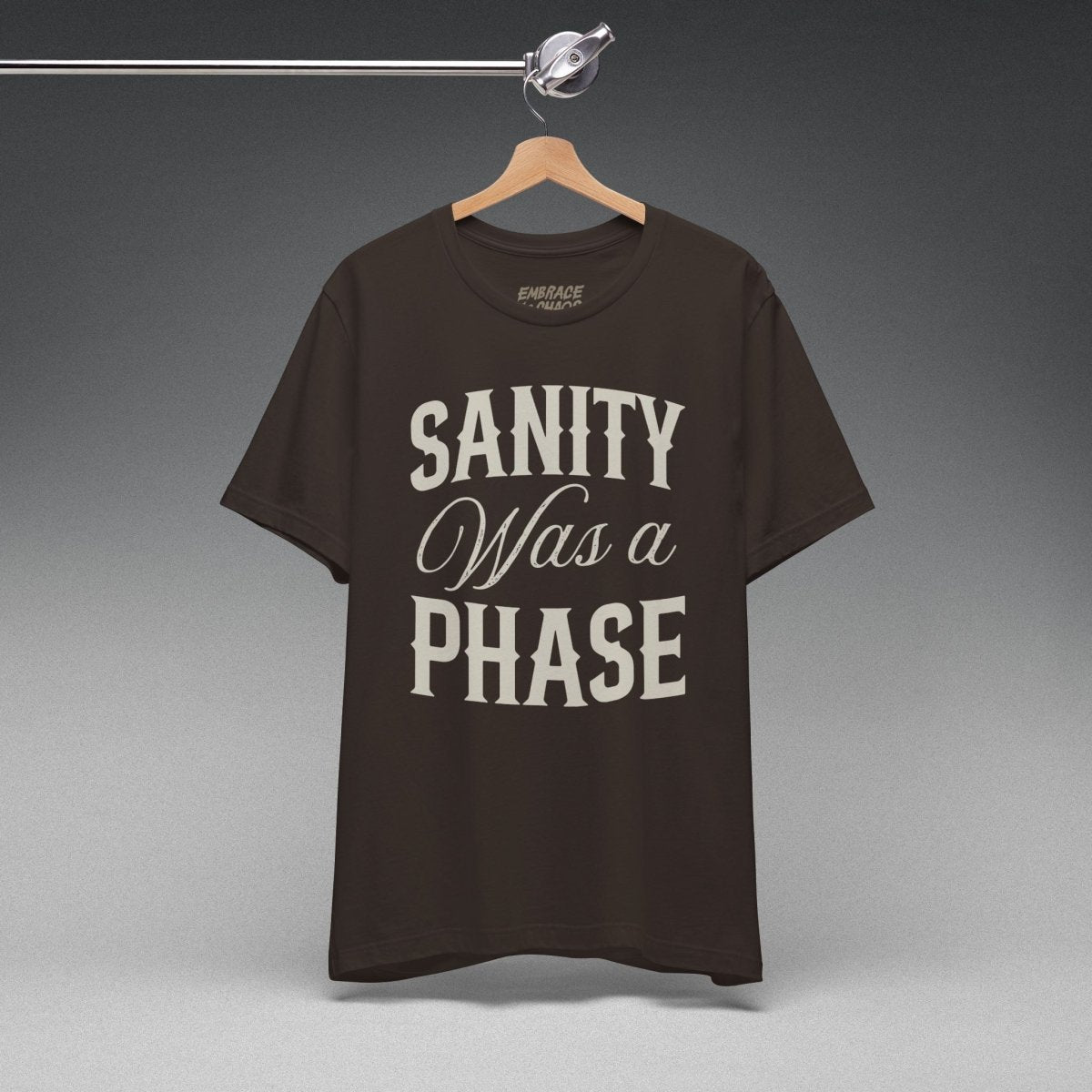 SANITY WAS A PHASE TEE XS Brown - Embrace The Chaos mental health humor apparel