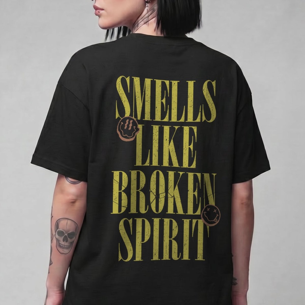 SMELLS LIKE BROKEN SPIRIT T-SHIRT Black S - Embrace The Chaos mental health humor apparel