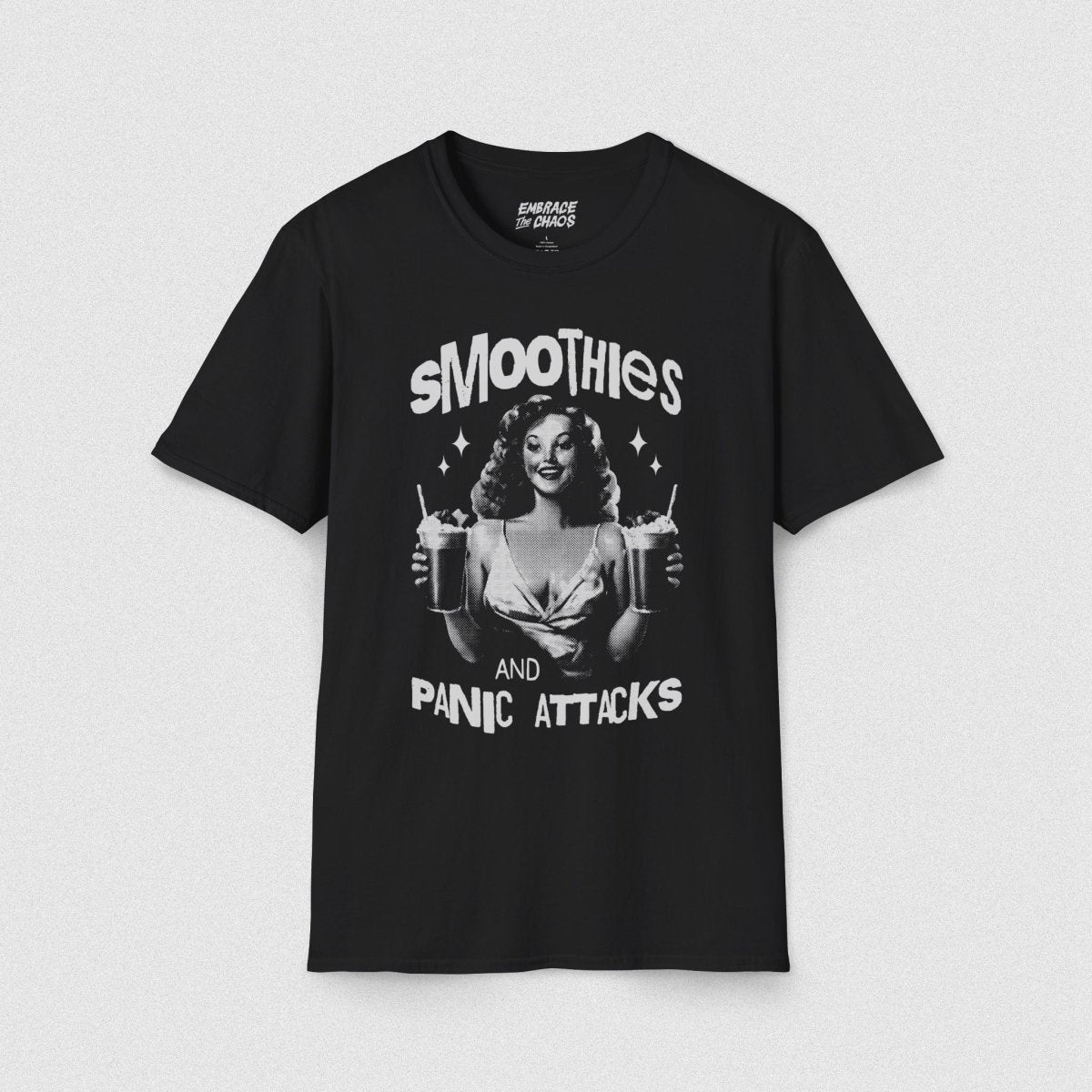 SMOOTHIES & PANIC ATTACKS T - SHIRT Black XS - Embrace The Chaos mental health humor apparel