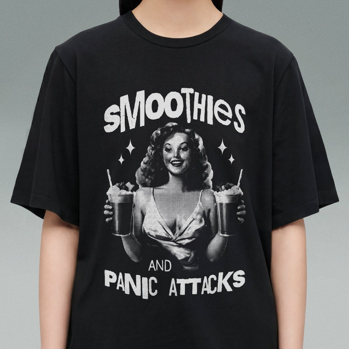 SMOOTHIES & PANIC ATTACKS T - SHIRT Charcoal XS - Embrace The Chaos mental health humor apparel