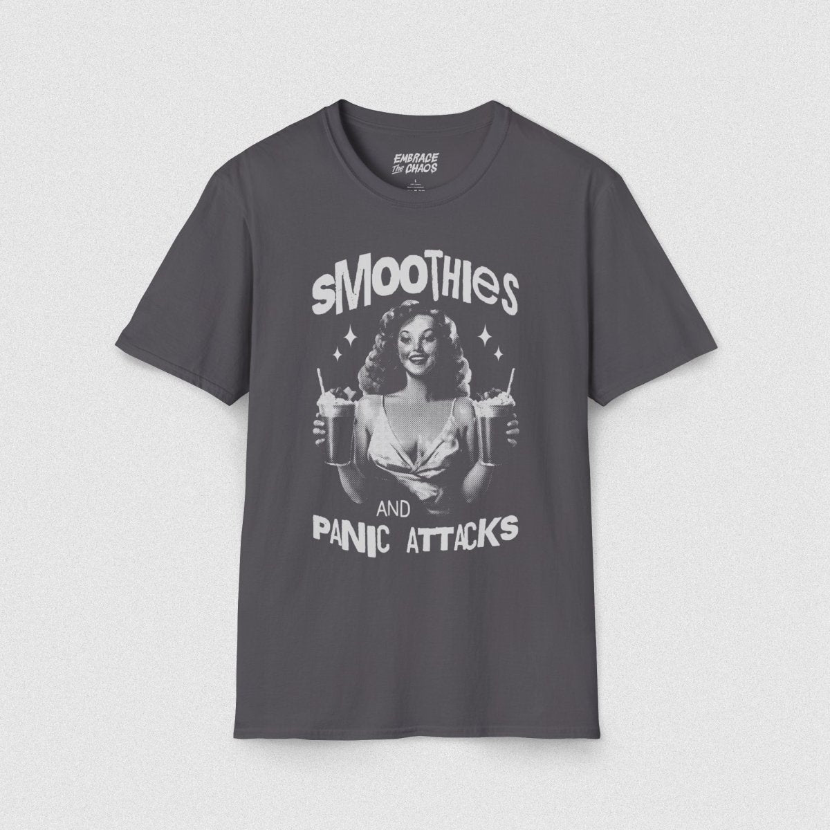 SMOOTHIES & PANIC ATTACKS T - SHIRT Charcoal XS - Embrace The Chaos mental health humor apparel