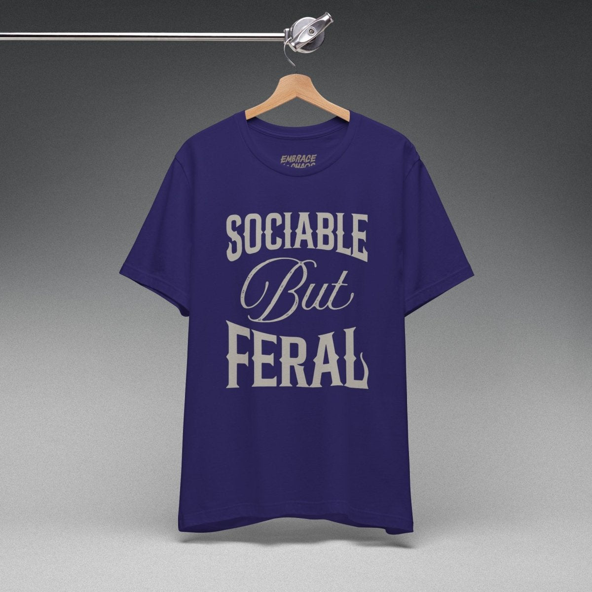 SOCIABLE BUT FERAL TEE XS Team Navy - Embrace The Chaos mental health humor apparel
