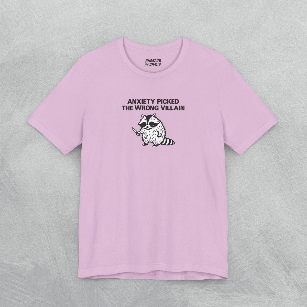 THE WRONG VILLAIN TEE XS Lilac - Embrace The Chaos mental health humor apparel