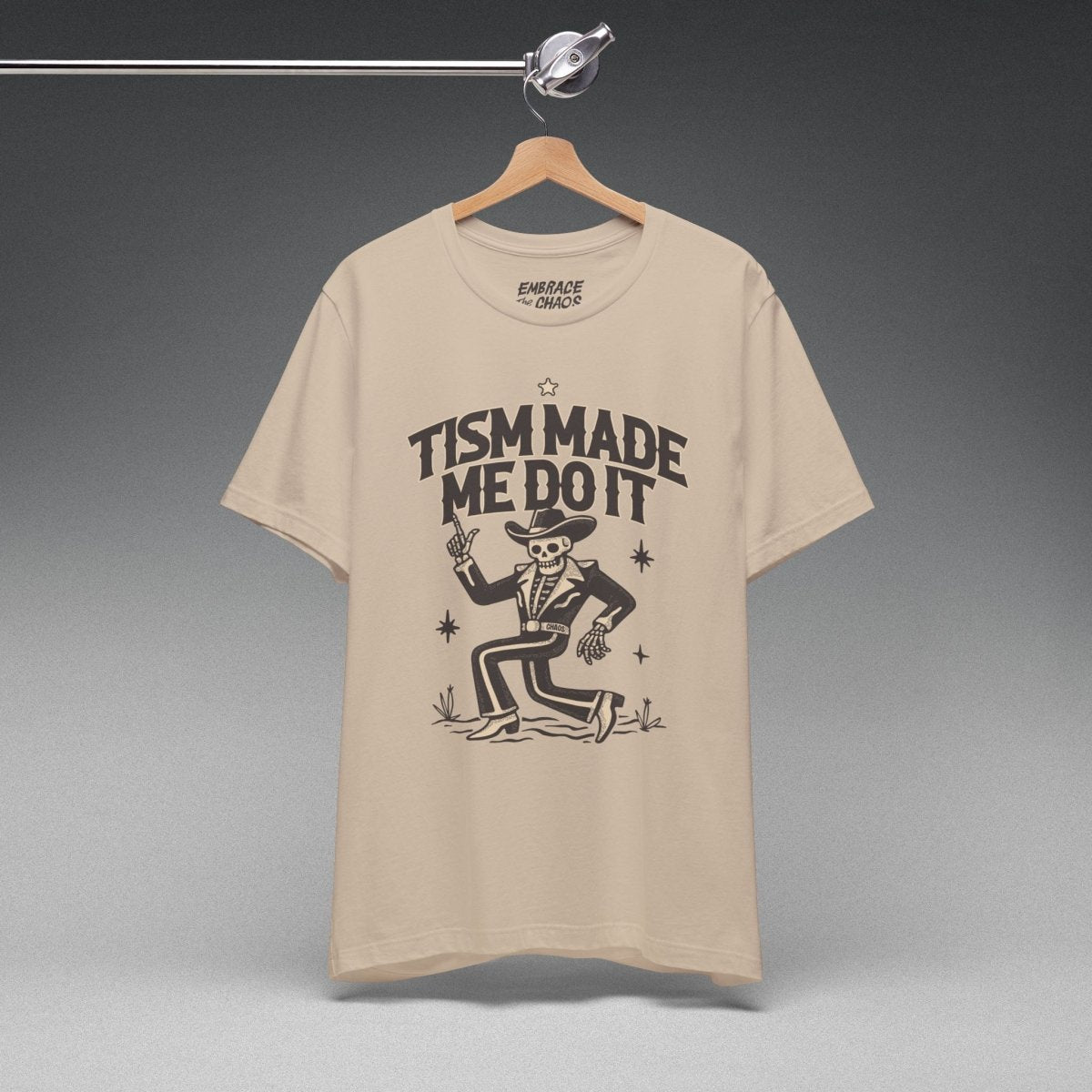 'TISM MADE ME DO IT T-SHIRT XS Tan - Embrace The Chaos mental health humor apparel