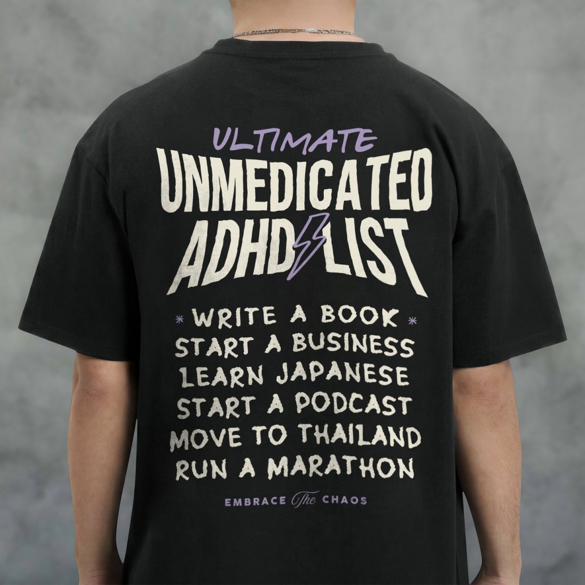 ULTIMATE UNMEDICATED ADHD BUCKETLIST TEE Black S - Embrace The Chaos mental health humor apparel