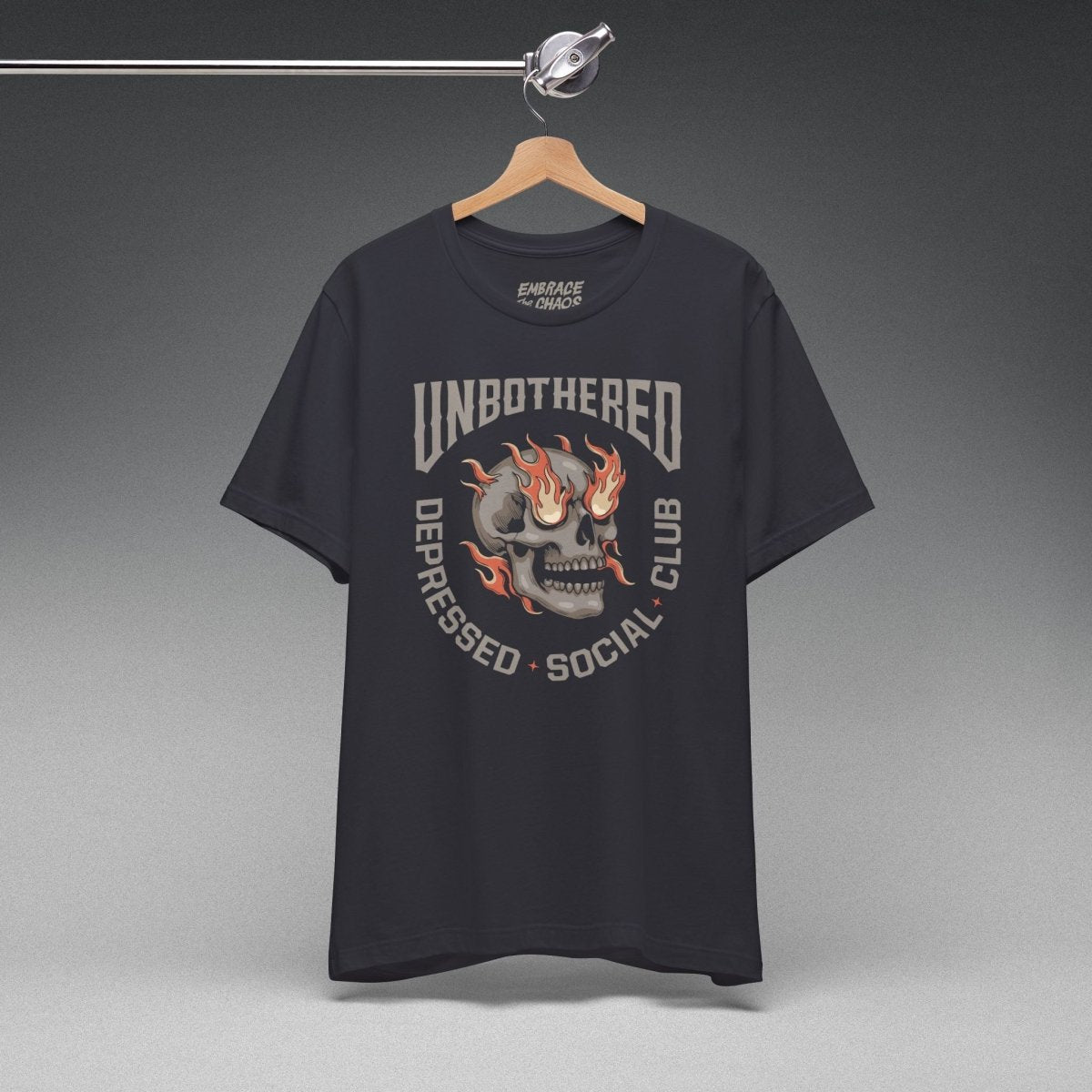 UNBOTHERED SOCIAL CLUB T-SHIRT XS Dark Grey - Embrace The Chaos mental health humor apparel