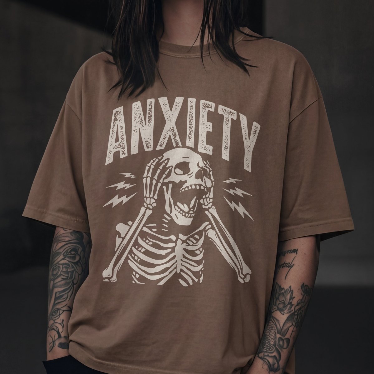 UNHINGED ANXIETY TEE Espresso S - Embrace The Chaos mental health humor apparel