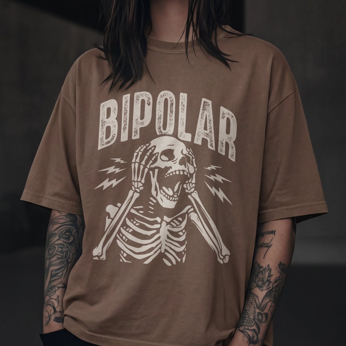 UNHINGED BIPOLAR TEE Espresso S - Embrace The Chaos mental health humor apparel