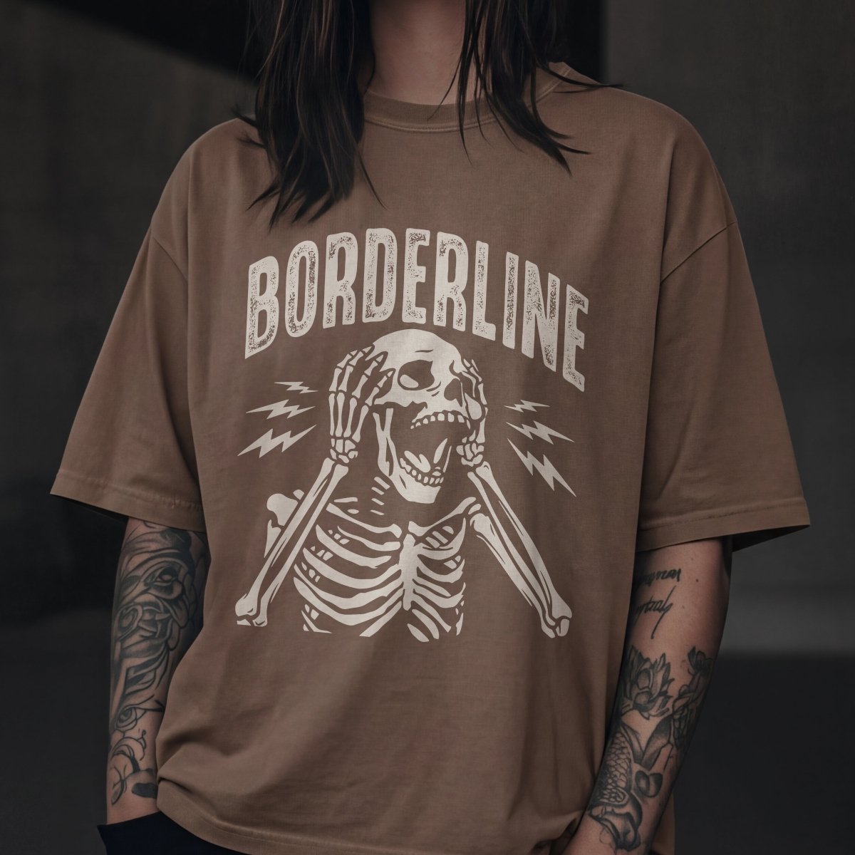 UNHINGED BORDERLINE TEE Espresso S - Embrace The Chaos mental health humor apparel