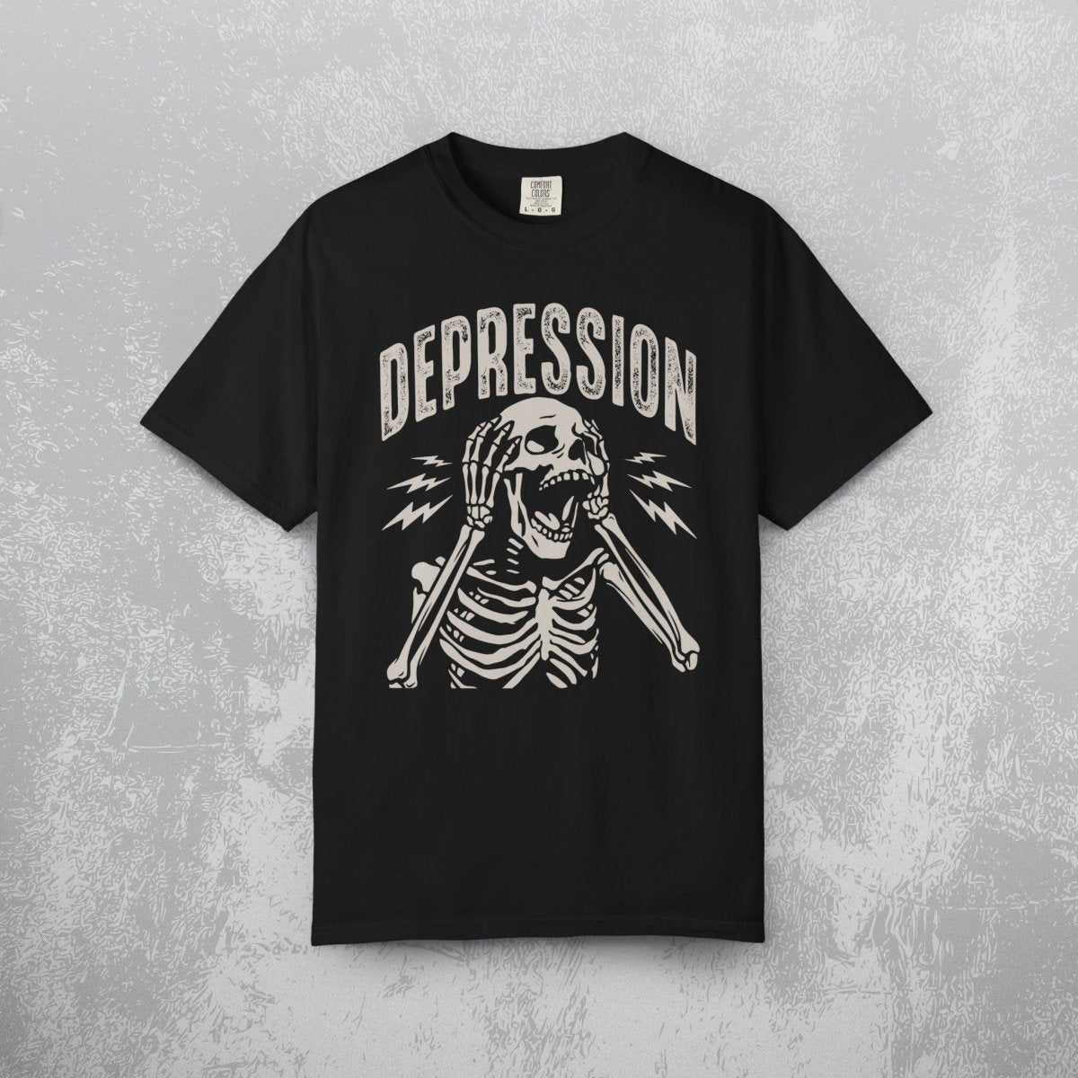 UNHINGED DEPRESSION TEE Black S - Embrace The Chaos mental health humor apparel