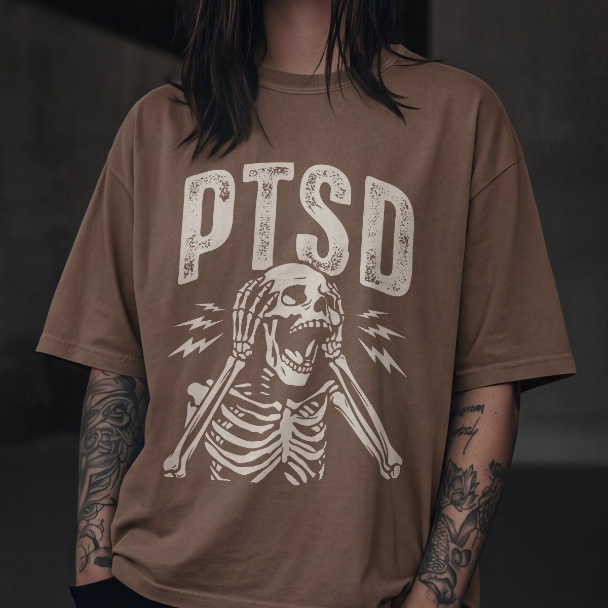 UNHINGED PTSD TEE Espresso S - Embrace The Chaos mental health humor apparel