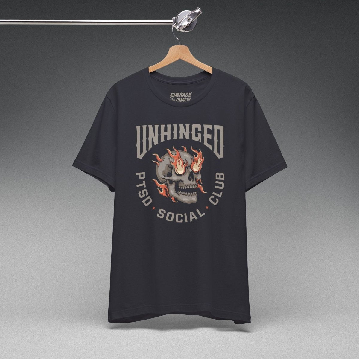 UNHINGED SOCIAL CLUB T-SHIRT XS Dark Grey - Embrace The Chaos mental health humor apparel