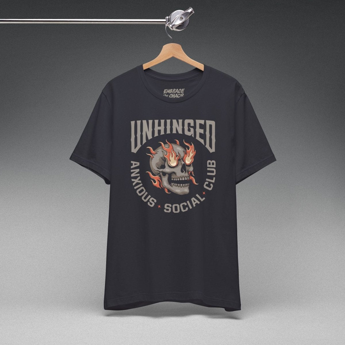 UNHINGED SOCIAL CLUB T-SHIRT XS Dark Grey - Embrace The Chaos mental health humor apparel