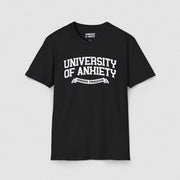 UNIVERSITY OF ANXIETY TEE Black XS - Embrace The Chaos mental health humor apparel