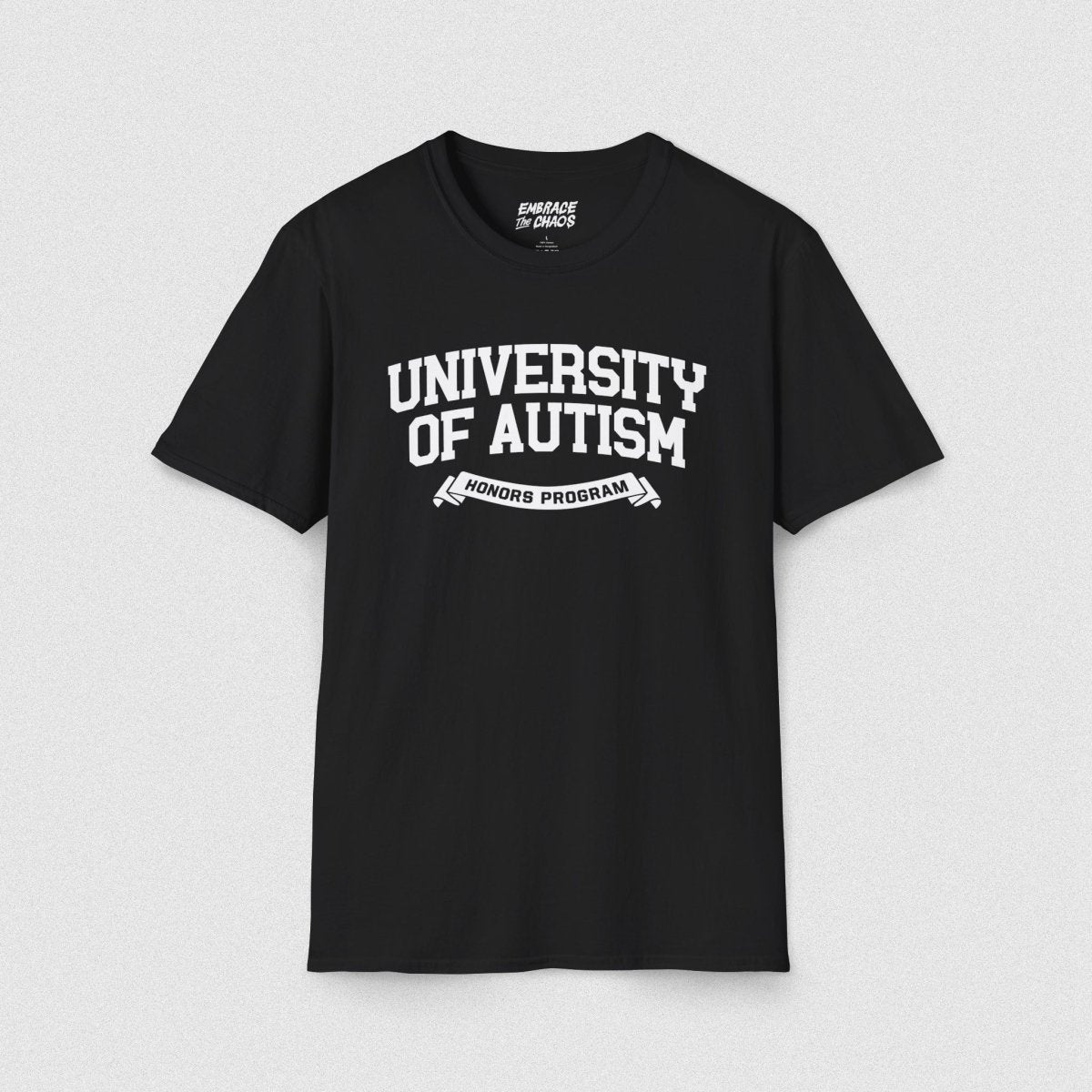 UNIVERSITY OF AUTISM TEE Black XS - Embrace The Chaos mental health humor apparel