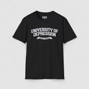 UNIVERSITY OF DEPRESSION TEE Black XS - Embrace The Chaos mental health humor apparel