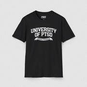 UNIVERSITY OF PTSD TEE Black XS - Embrace The Chaos mental health humor apparel