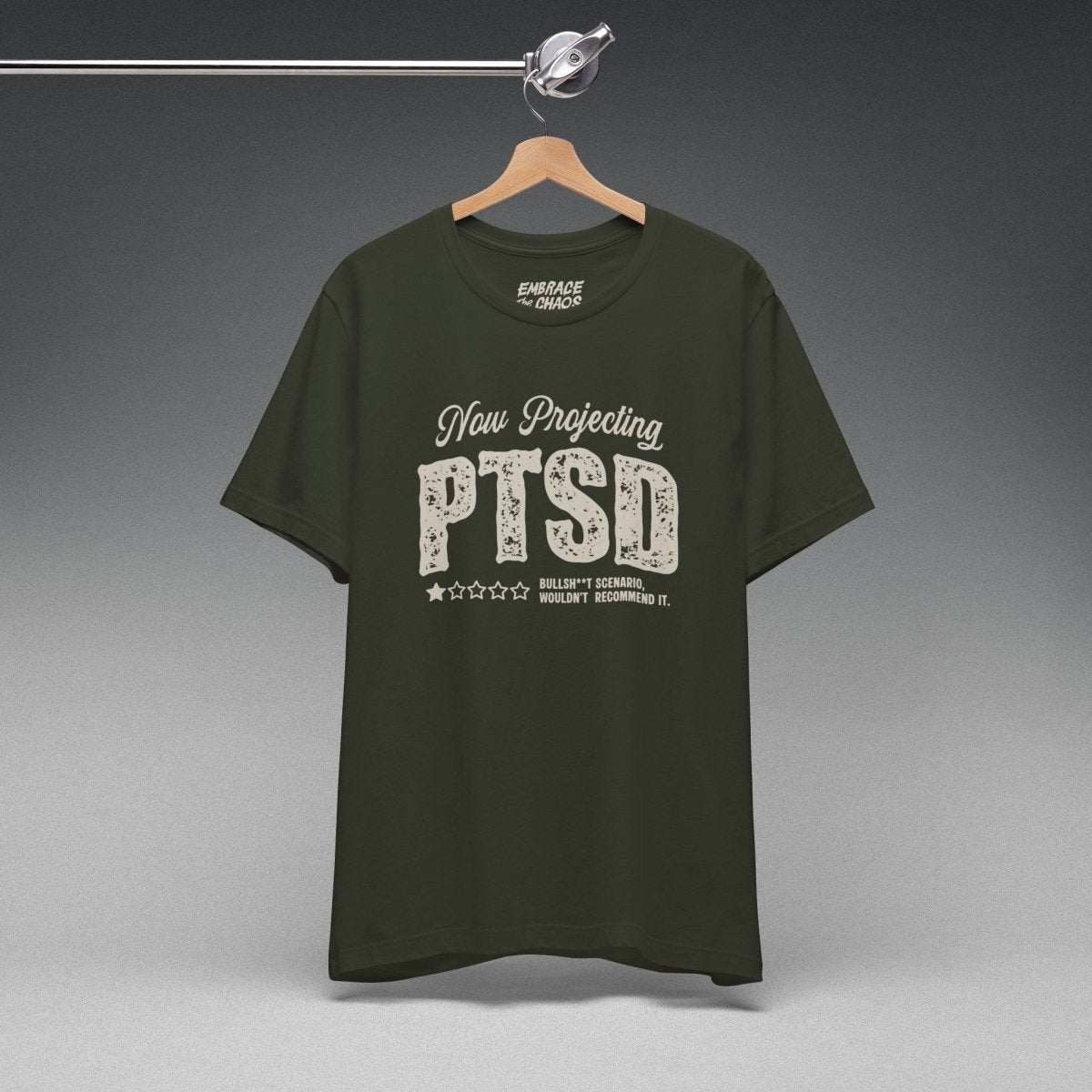 WOULDN'T RECOMMEND IT TEE XS Dark Olive - Embrace The Chaos mental health humor apparel